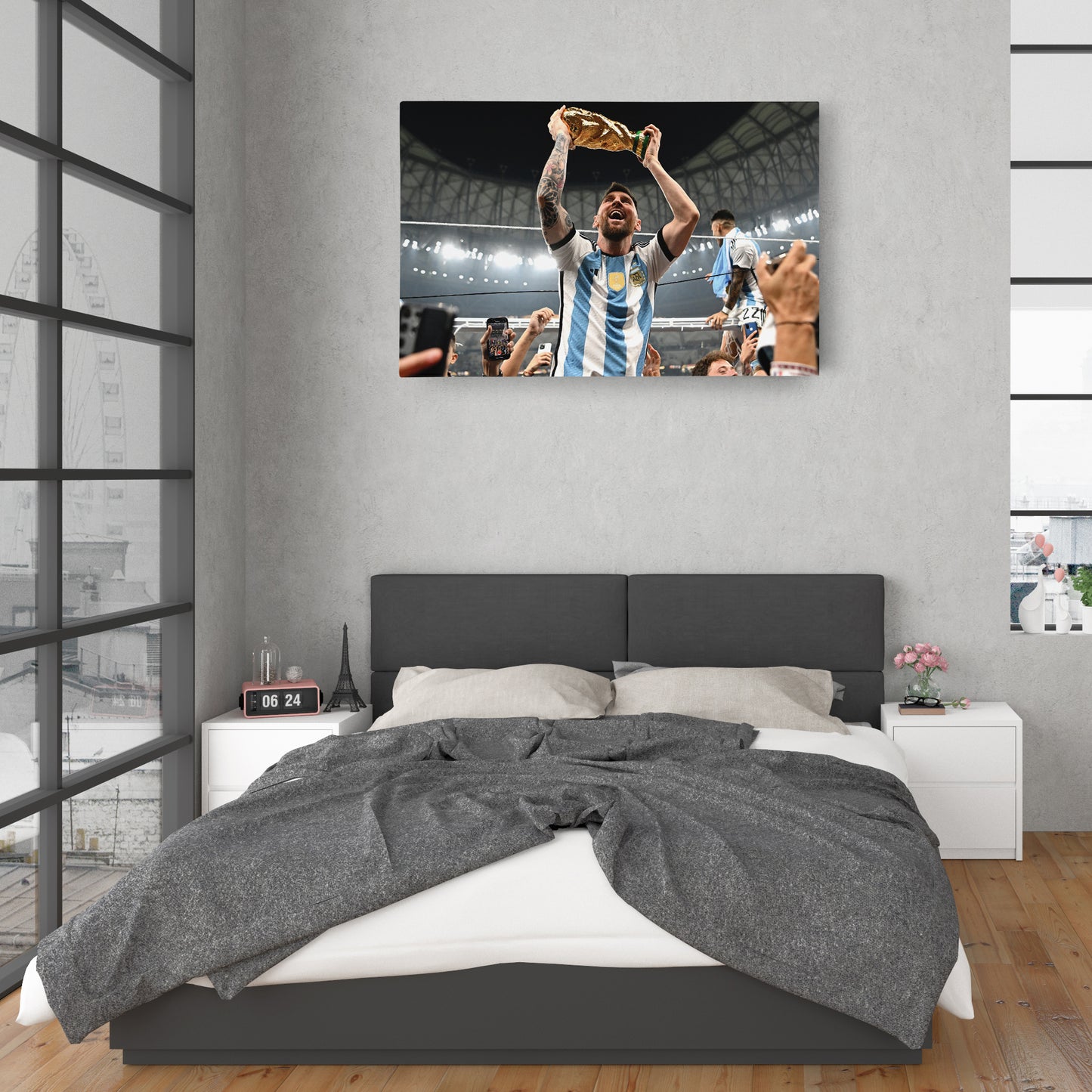 Lionel Messi Historic World Cup Trophy Canvas Art - Soccer Wall Decor Poster