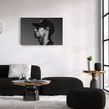Nipsey Hussle Black and White Canvas Wall Art – Music Legend Home Decor