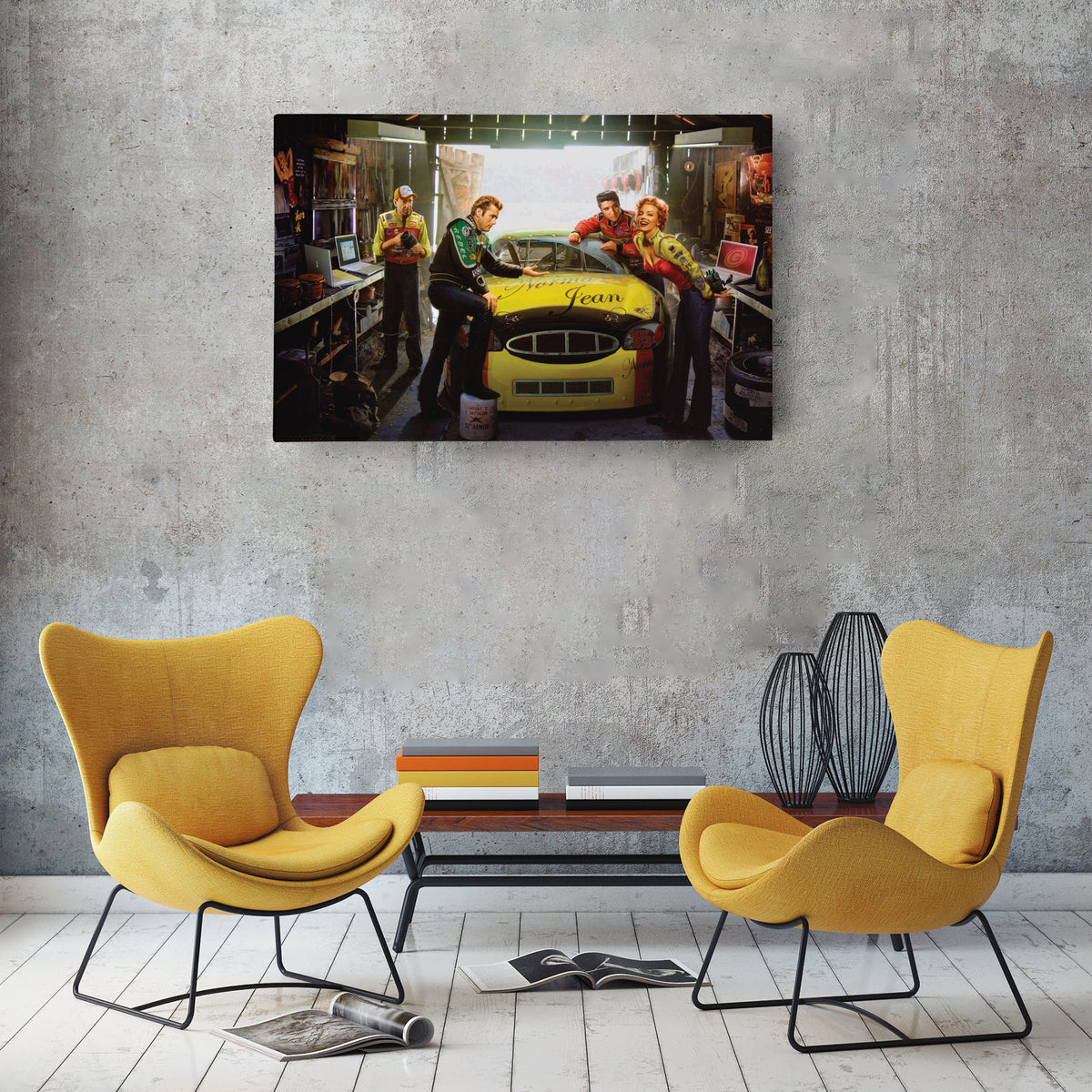 Marilyn Monroe, Elvis Presley & James Dean - Racing Car Canvas Wall Art Decor