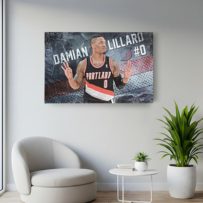 Damian Lillard #0 Basketball Canvas Wall Art – Portland Trail Blazers Decor