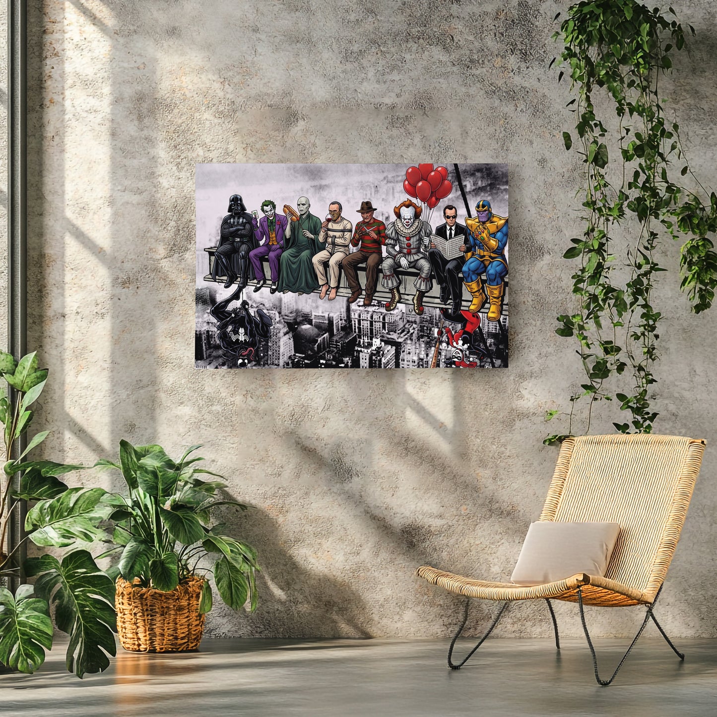 Movie Villains Lunch Atop a Skyscraper Canvas Wall Art