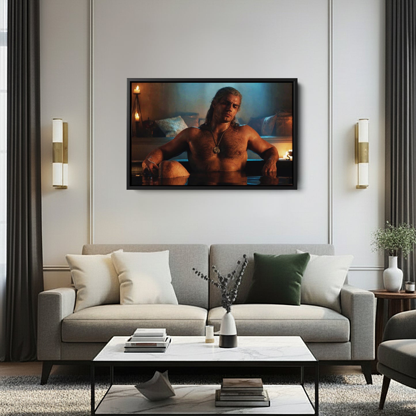 Henry Cavill Geralt Bathtub Canvas Wall Art – Witcher TV Series Decor