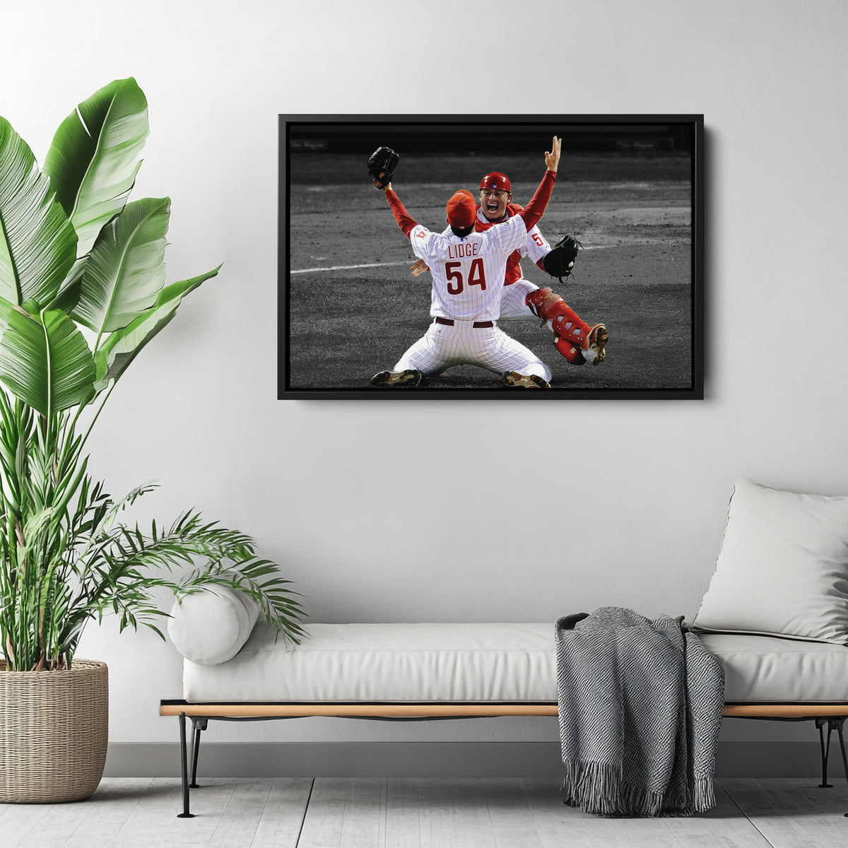 Brad Lidge & Carlos Ruiz Celebrate World Series Victory Canvas Wall Art Decor - MLB Sports Poster