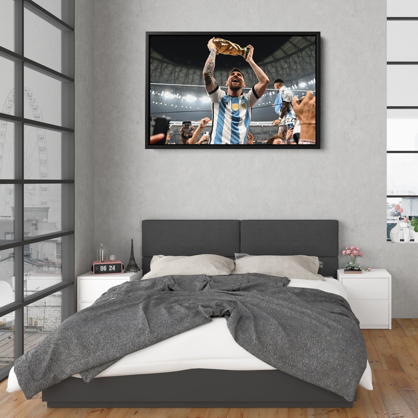 Lionel Messi Historic World Cup Trophy Canvas Art - Soccer Wall Decor Poster