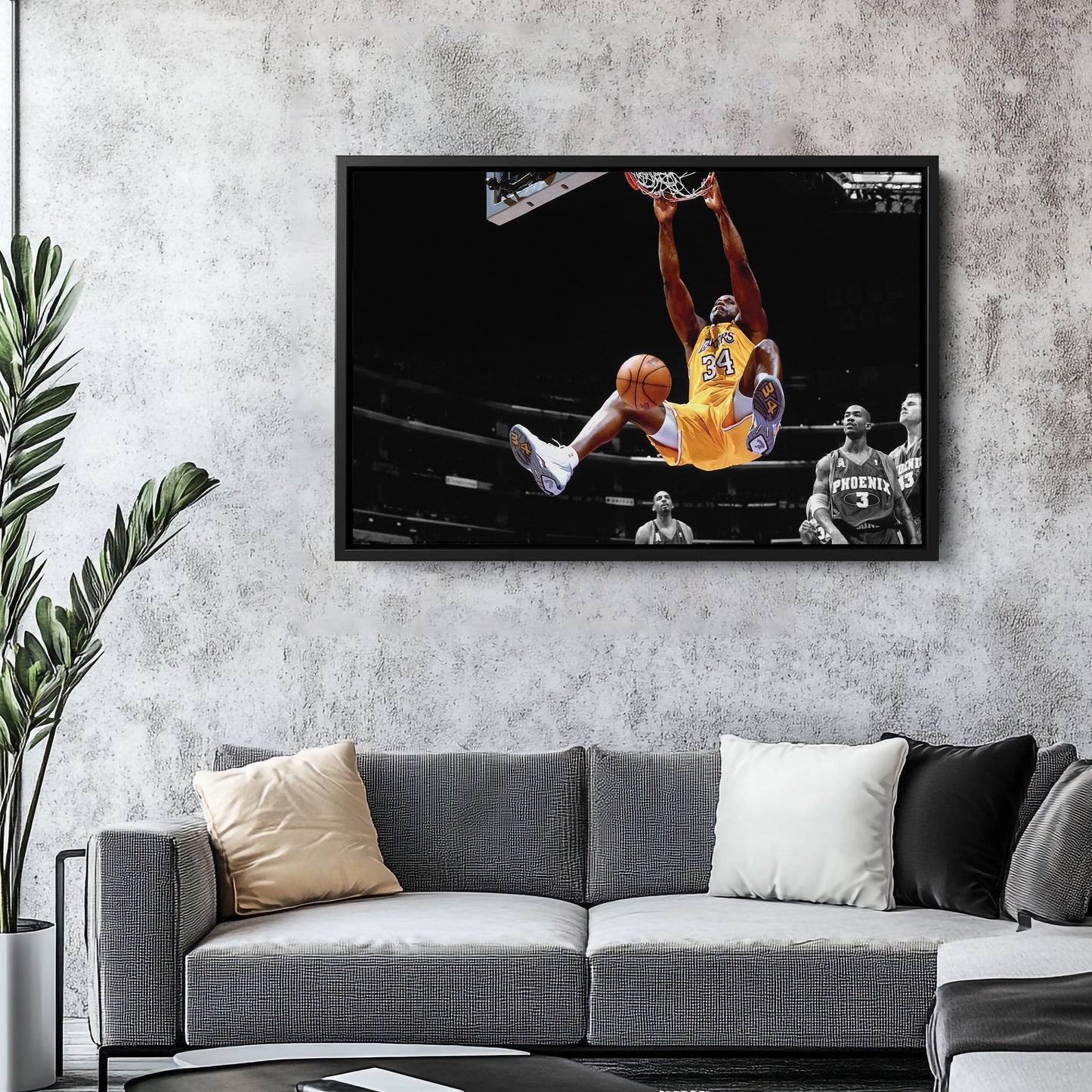 Shaquille O'Neal Dunking Canvas Art - NBA Lakers Sports Poster