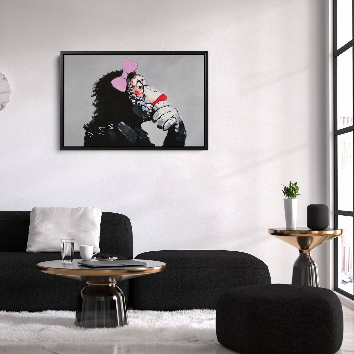 Banksy 'Female Monkey' Canvas Print - Framed Wall Art