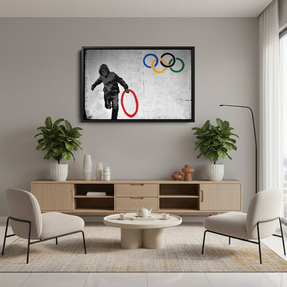 Banksy 'Olympic Ring' Canvas Print - Framed Wall Art