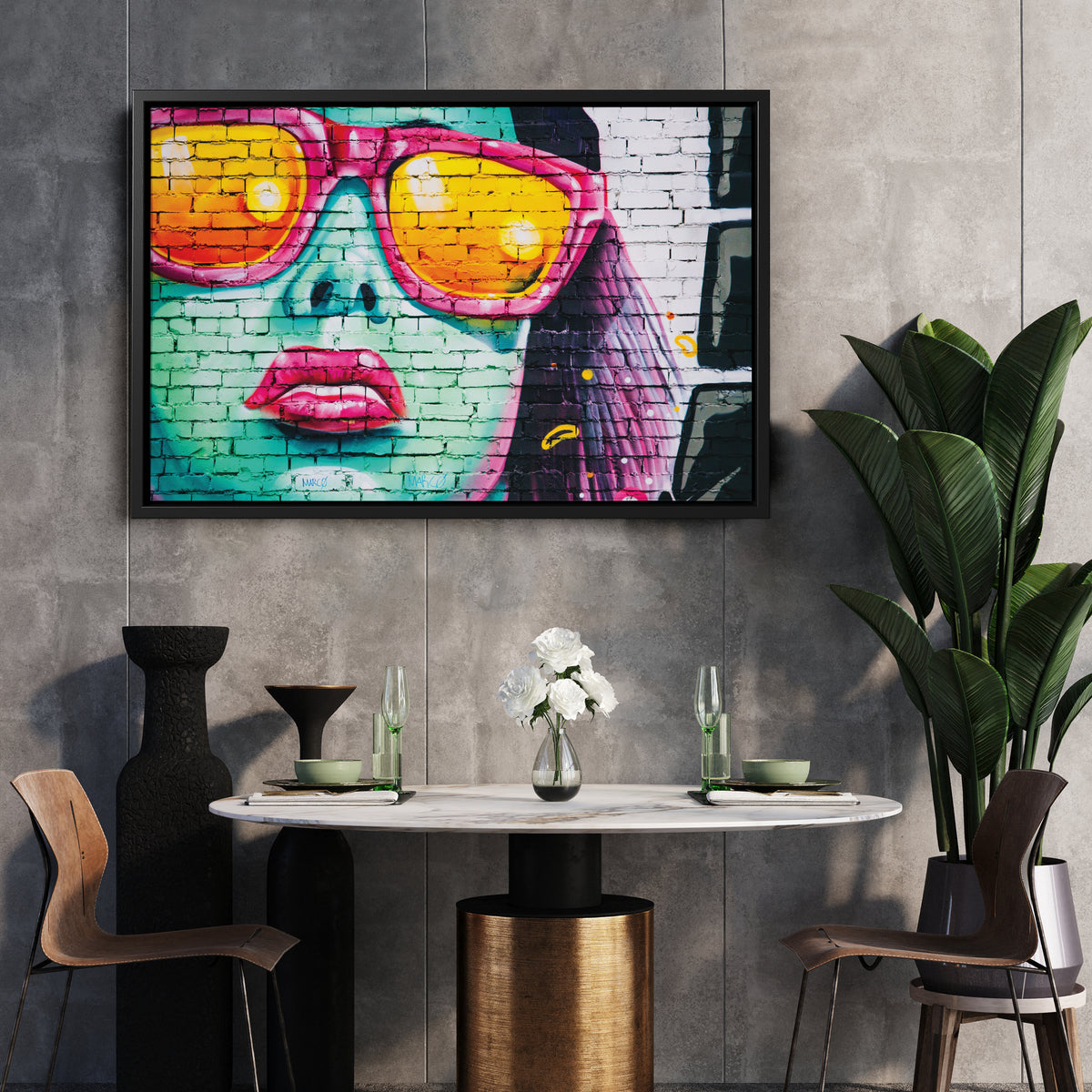 Banksy 'Cool Girl on Wall' Canvas Print - Framed Street Art