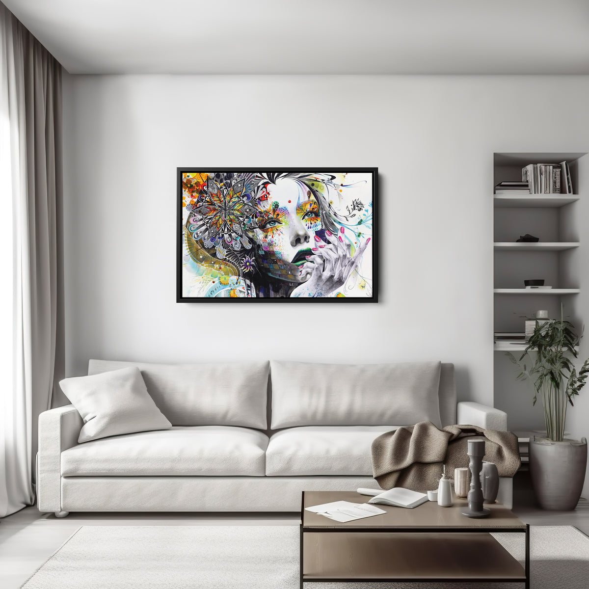Abstract Painting of Girl with Flowers - Canvas Wall Art Decor
