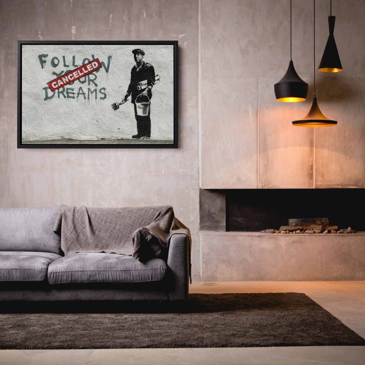 Banksy 'Follow Your Dreams Cancelled' Canvas Print - Framed Wall Art