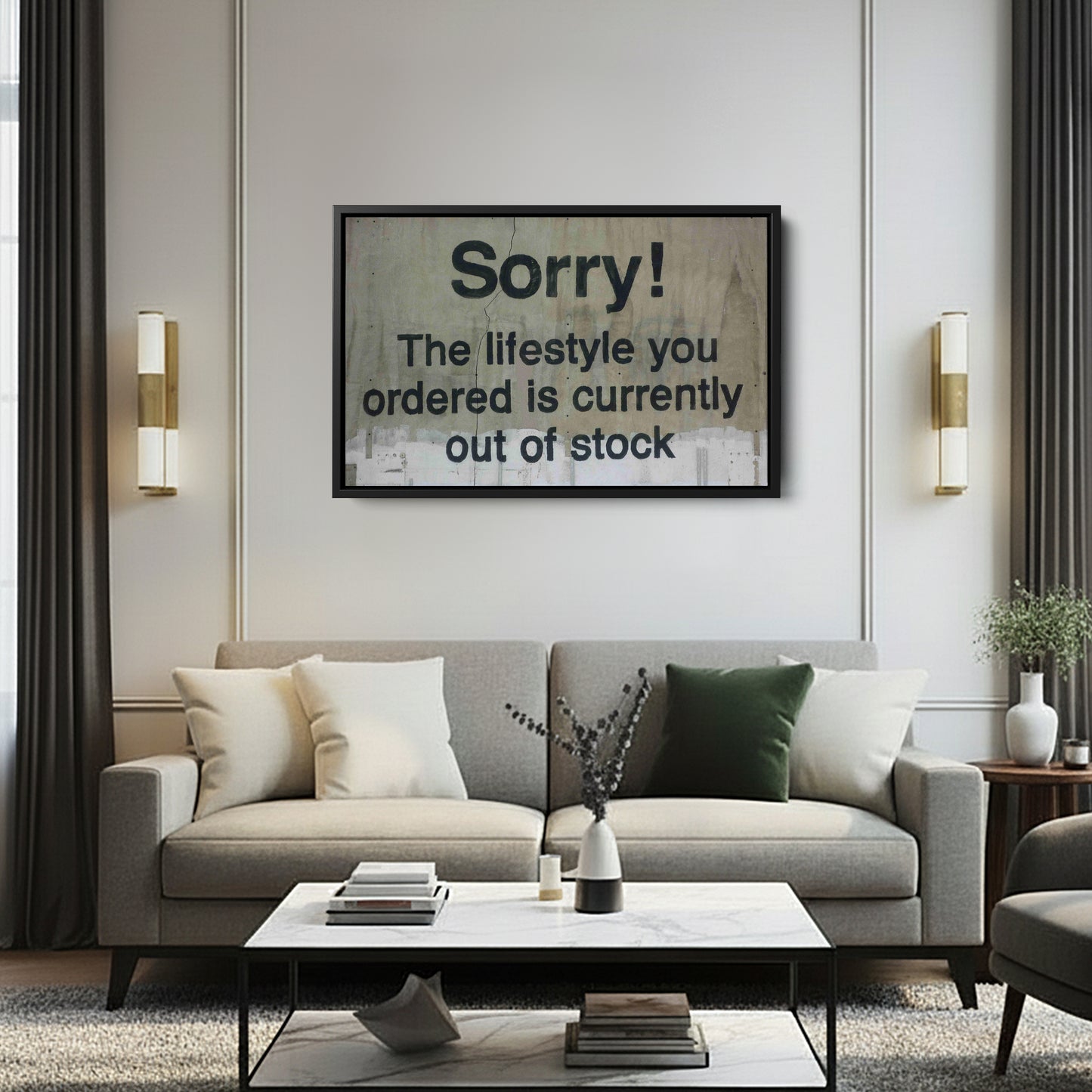 Banksy 'Out of Stock' Quote Canvas Print - Framed Wall Art