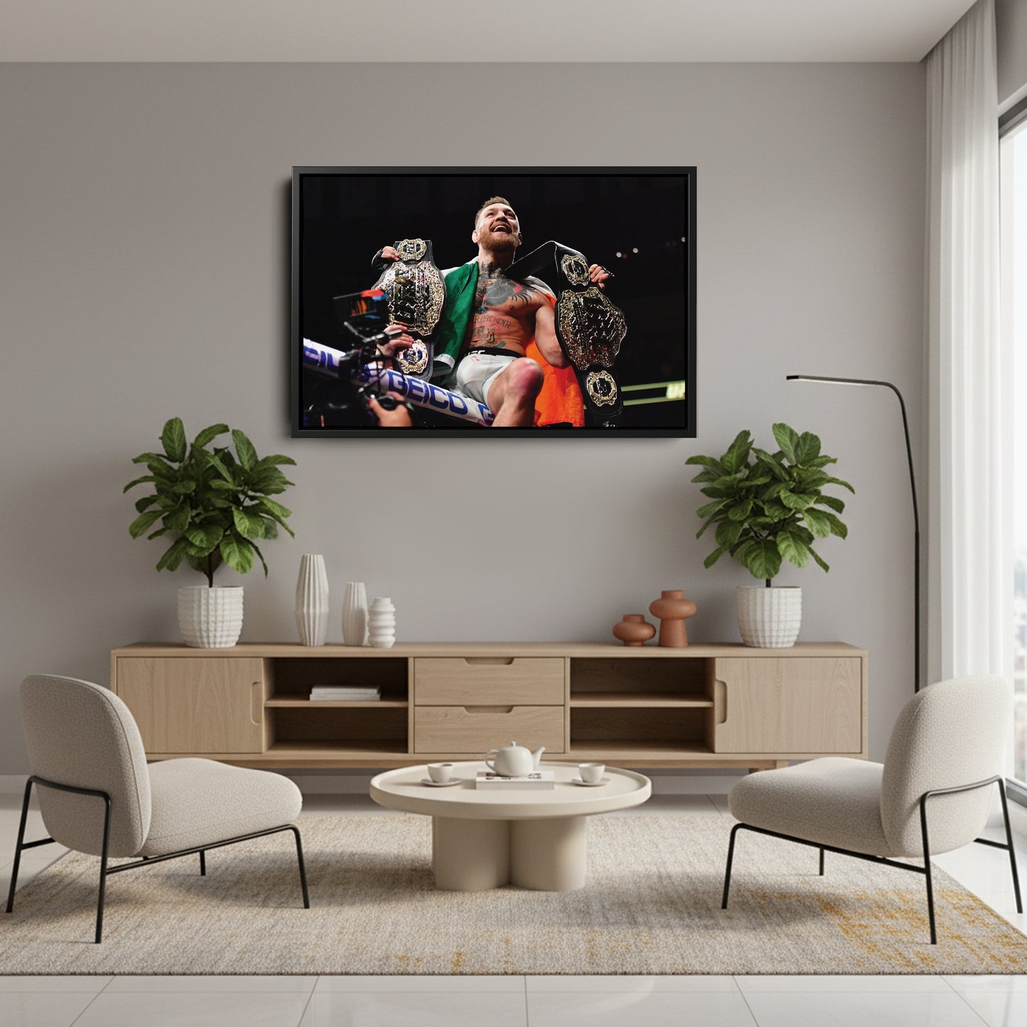 Conor McGregor Celebrating with Belts Canvas Wall Art Decor - UFC Victory Poster