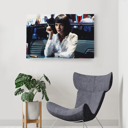Pulp Fiction Uma Thurman Smoking Canvas Art – Legendary Movie Moment Decor