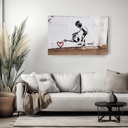 Banksy 'Children Water to Love Heart' Canvas Print - Framed Wall Art