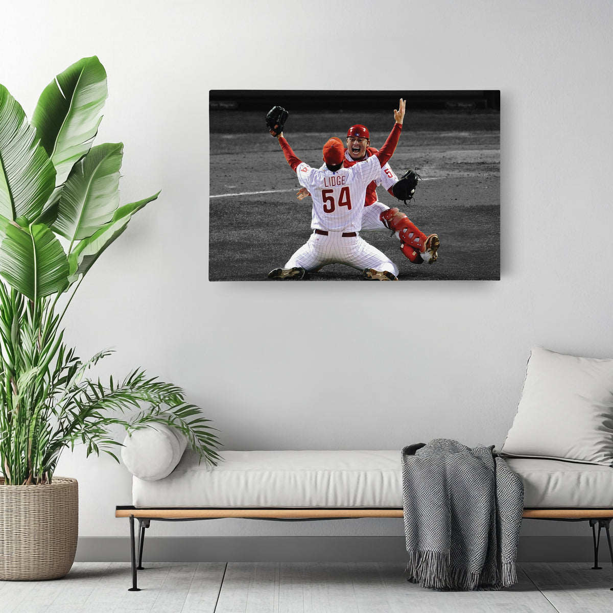 Brad Lidge & Carlos Ruiz Celebrate World Series Victory Canvas Wall Art Decor - MLB Sports Poster