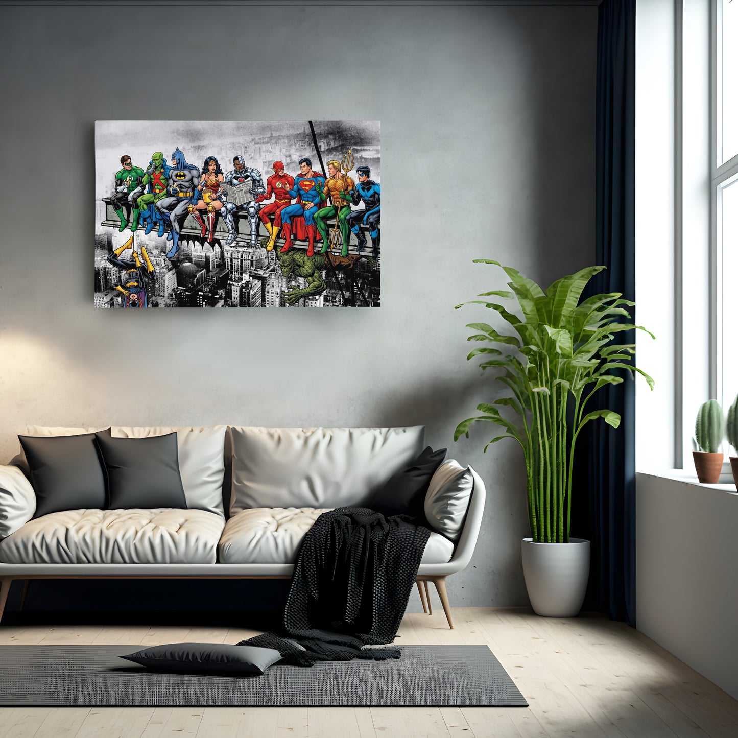 Justice League Lunch Atop a Skyscraper Canvas Wall Art