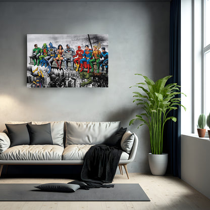Justice League Lunch Atop a Skyscraper Canvas Wall Art