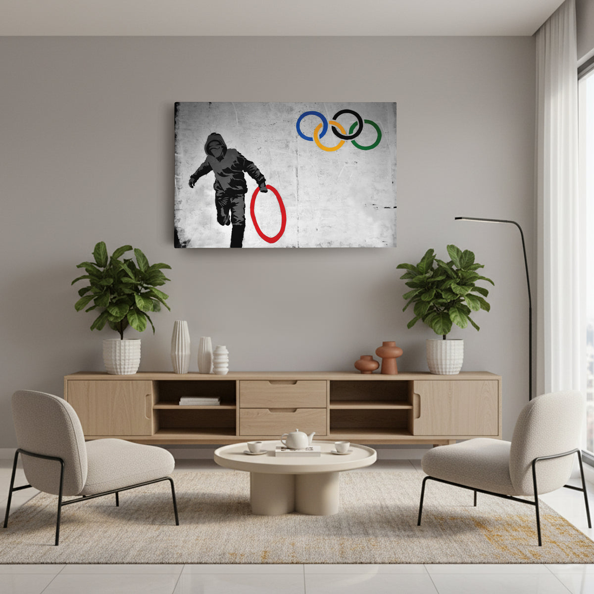 Banksy 'Olympic Ring' Canvas Print - Framed Wall Art