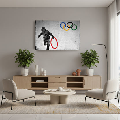 Banksy 'Olympic Ring' Canvas Print - Framed Wall Art
