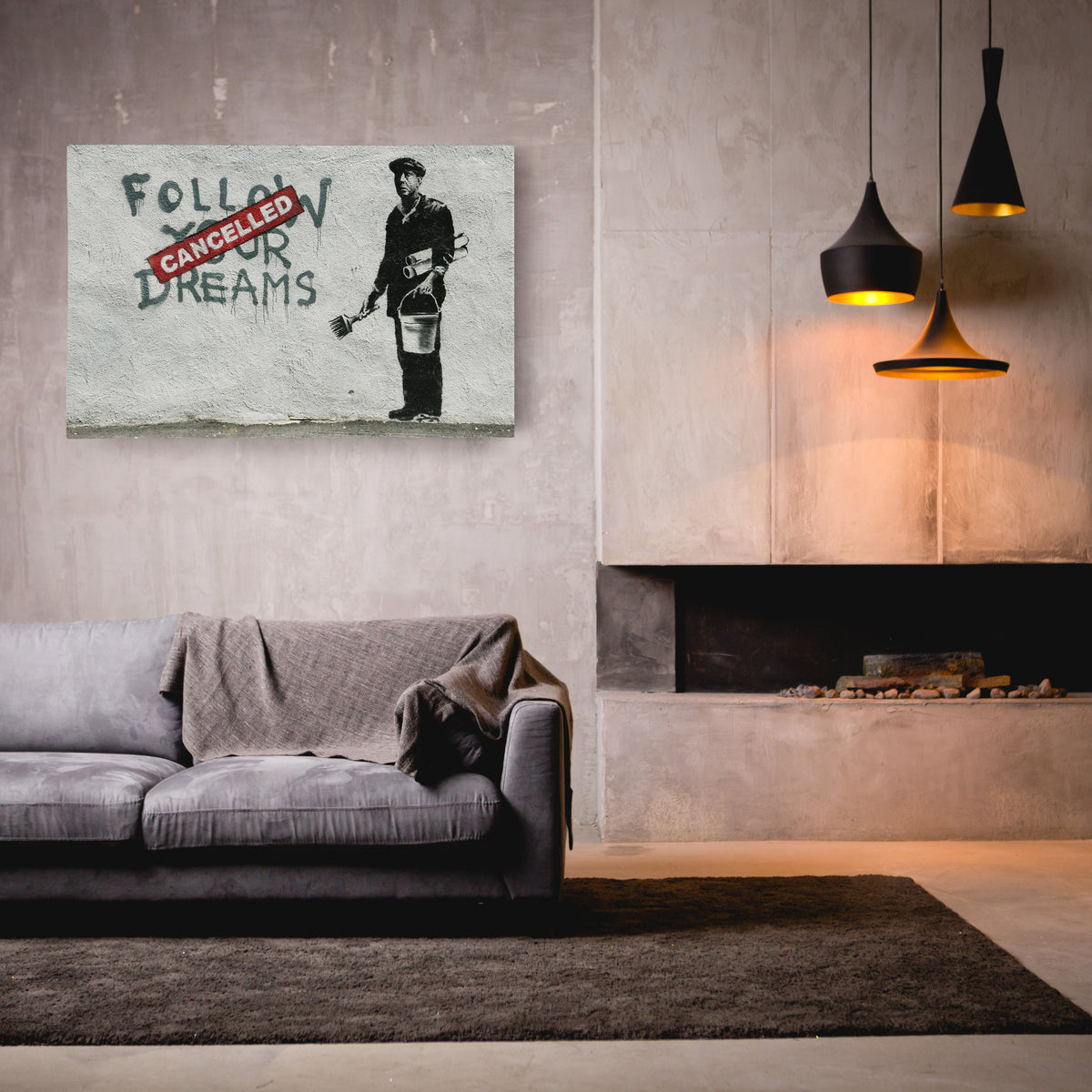 Banksy 'Follow Your Dreams Cancelled' Canvas Print - Framed Wall Art