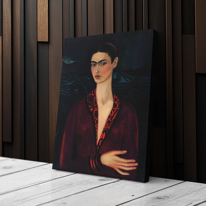 Frida Kahlo Red Dress Canvas Wall Art – Vibrant Painter's Portrait