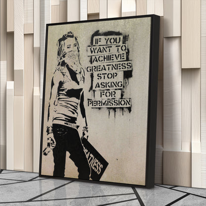 Banksy 'Girl with Quote' Canvas Print - Framed Wall Art