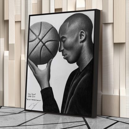 Kobe Bryant Black and White Basketball Canvas Wall Art – Iconic Dunk