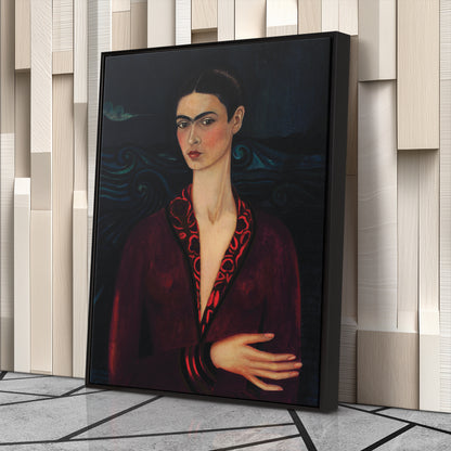 Frida Kahlo Red Dress Canvas Wall Art – Vibrant Painter's Portrait
