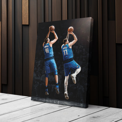 Luka Doncic and Dirk Nowitzki Canvas Art - Dallas Mavericks NBA Decor