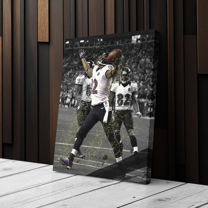 The Mile High Miracle Canvas Art - NFL Ravens vs. Broncos Wall Decor