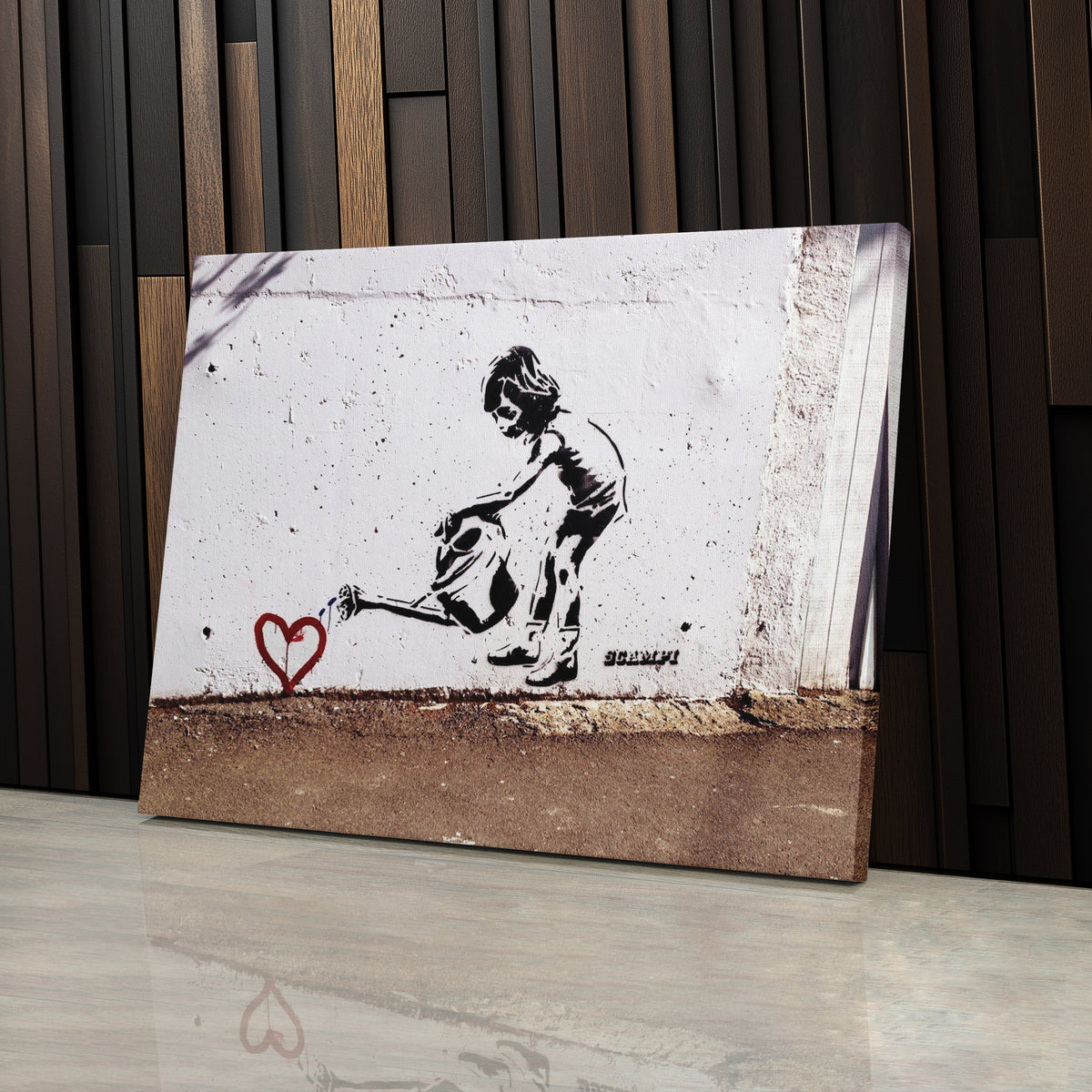 Banksy 'Children Water to Love Heart' Canvas Print - Framed Wall Art