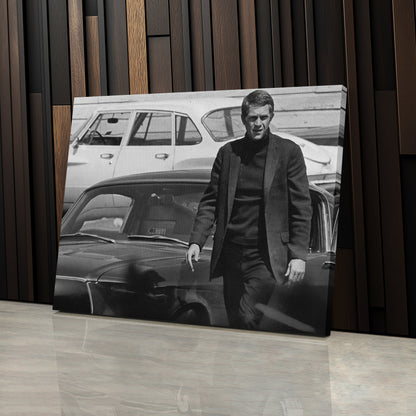 Steve McQueen Hollywood Icon Canvas Wall Art – Black and White Decor