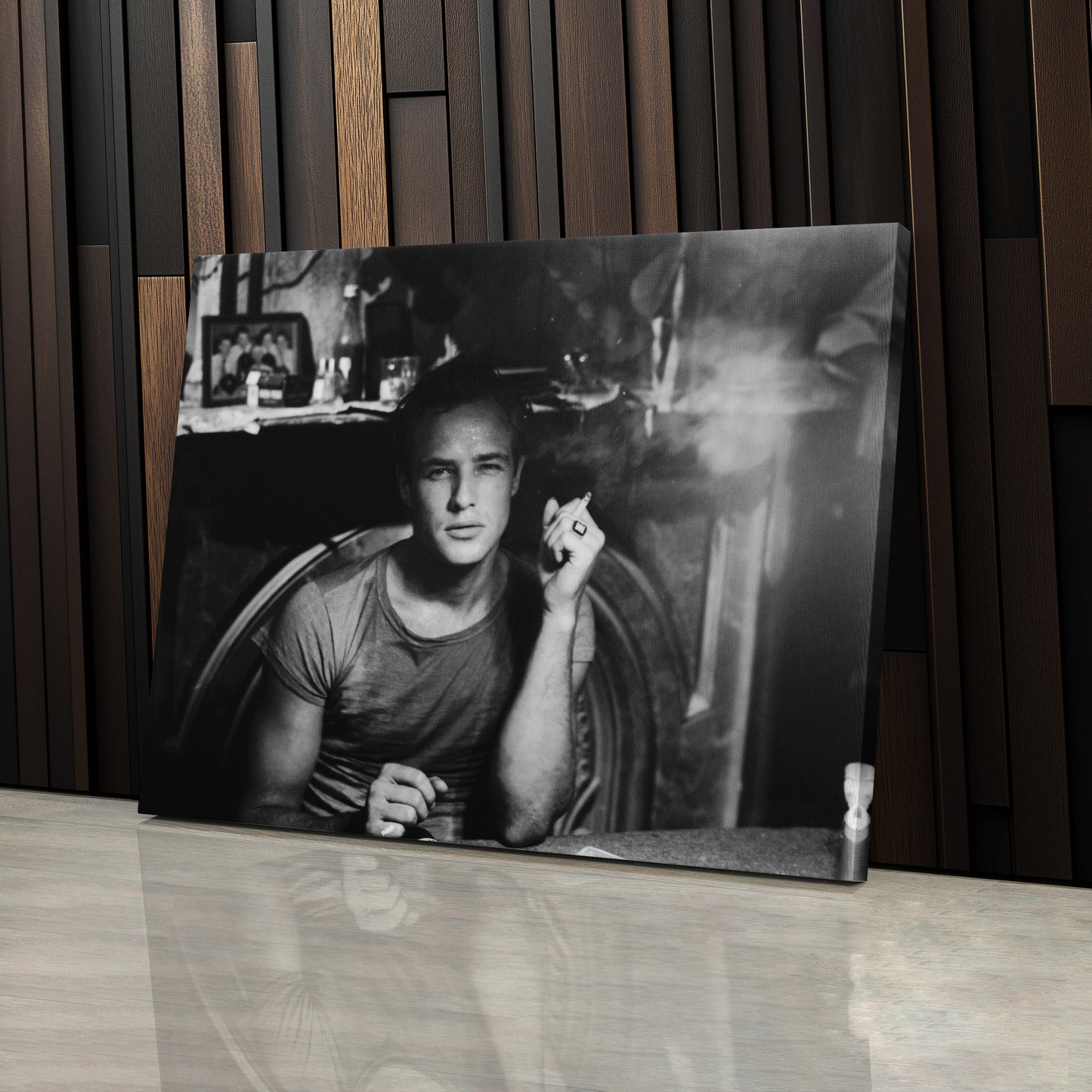 Marlon Brando Smoking Canvas Wall Art – Hollywood Legend Black and White