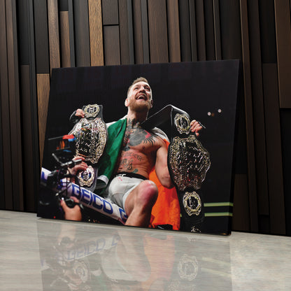 Conor McGregor Celebrating with Belts Canvas Wall Art Decor - UFC Victory Poster