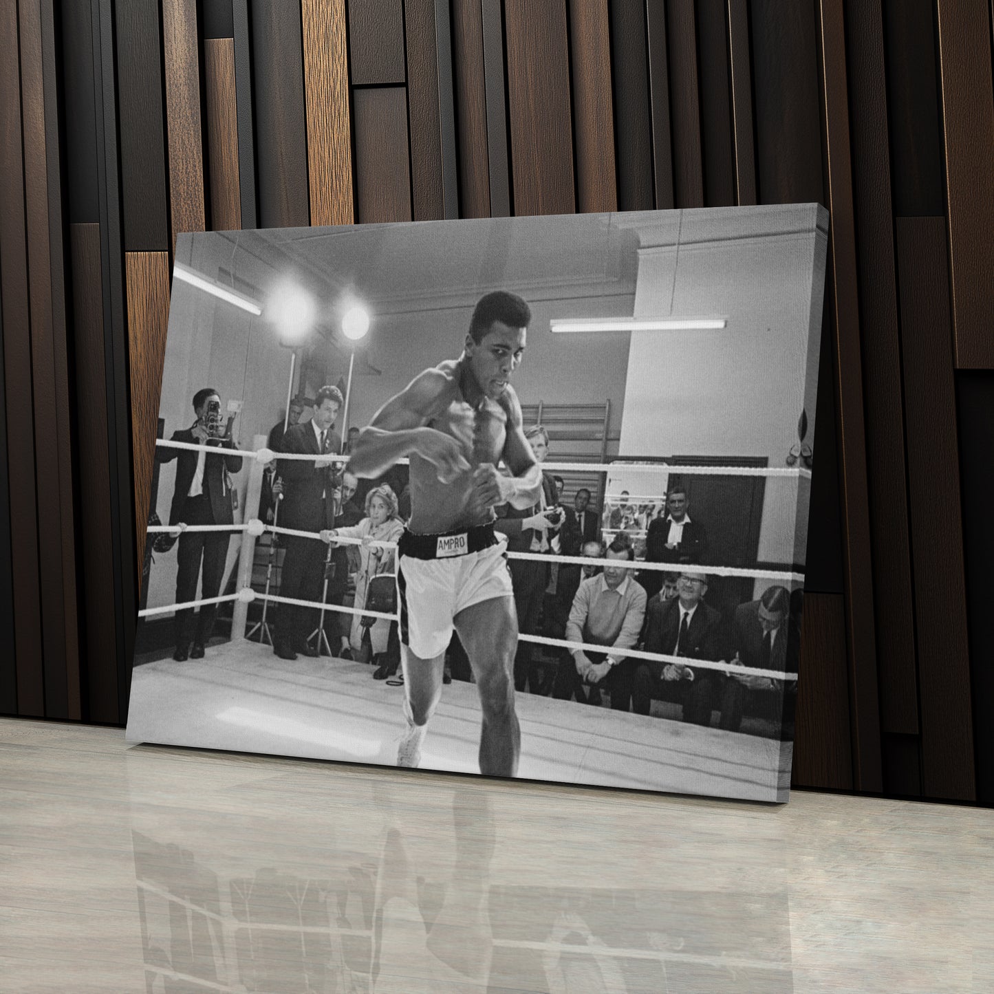 Muhammad Ali Training Canvas Art – Boxing Champion Black and White Decor