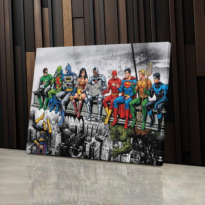Justice League Lunch Atop a Skyscraper Canvas Wall Art