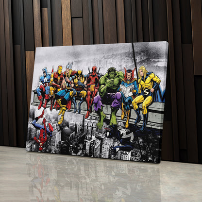 Marvel Superheroes Lunch Atop a Skyscraper Canvas Wall Art