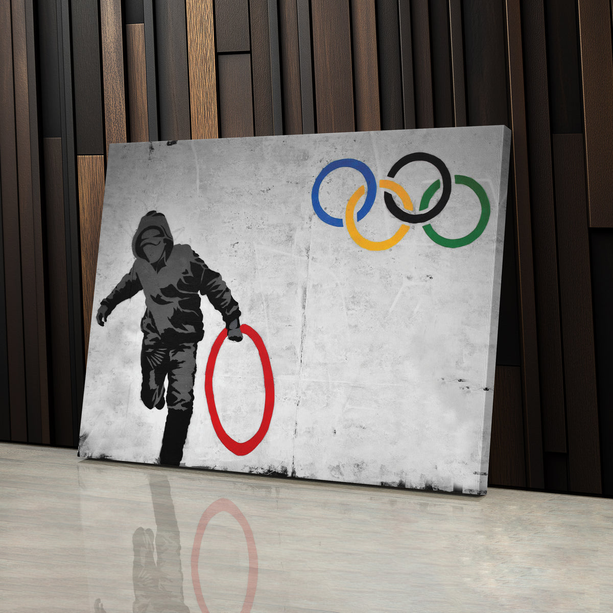 Banksy 'Olympic Ring' Canvas Print - Framed Wall Art