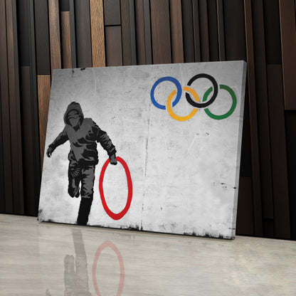 Banksy 'Olympic Ring' Canvas Print - Framed Wall Art