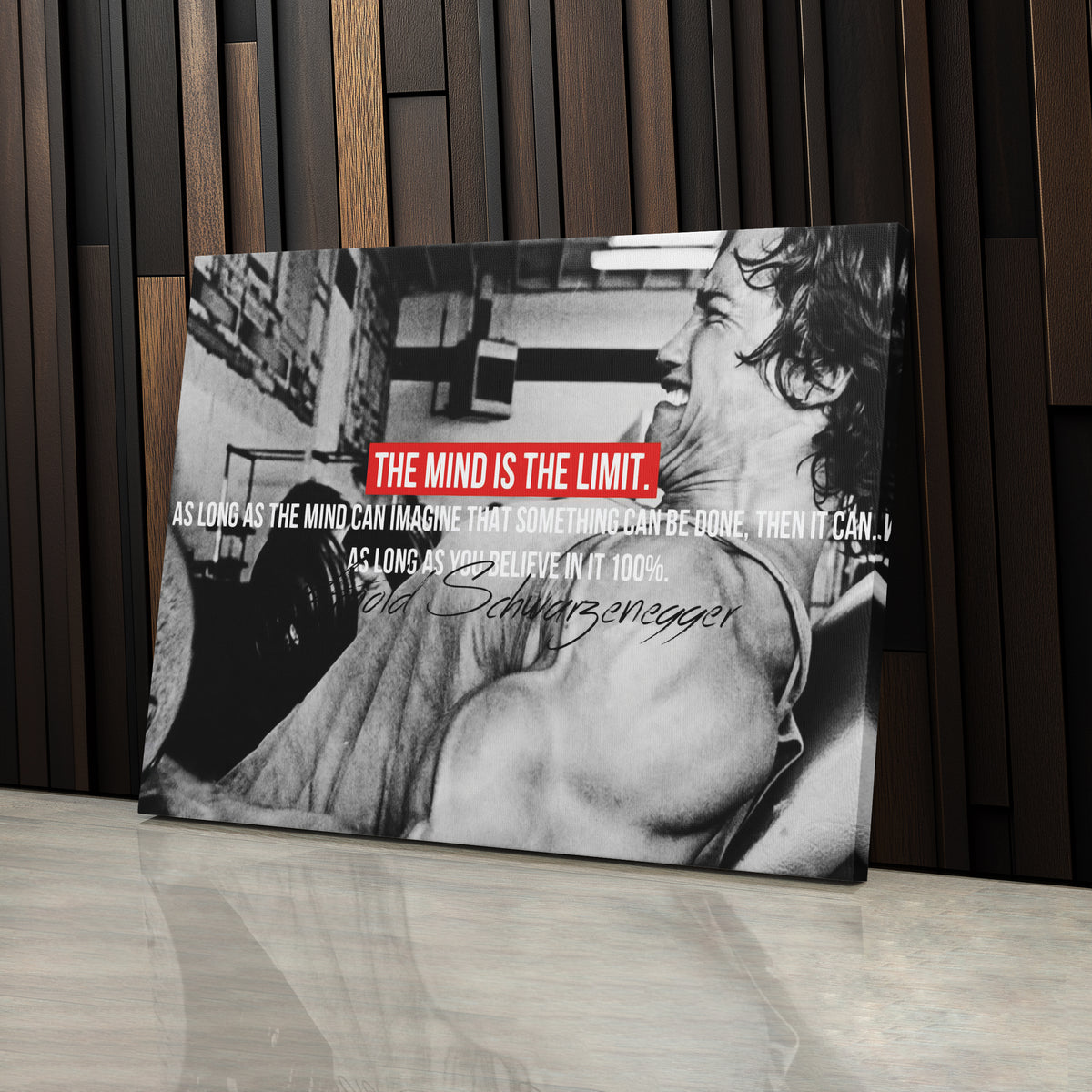 Arnold Schwarzenegger Motivational Quote Canvas Print – Wall Art for Home Office & Fitness Decor