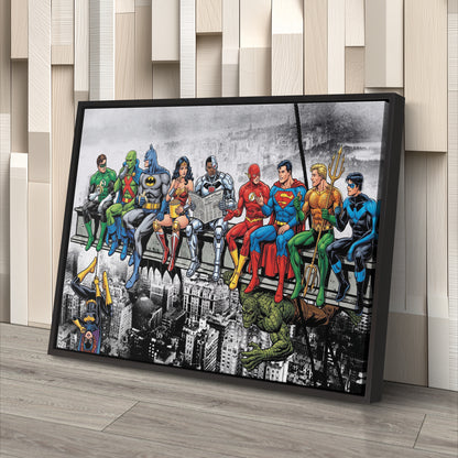 Justice League Lunch Atop a Skyscraper Canvas Wall Art