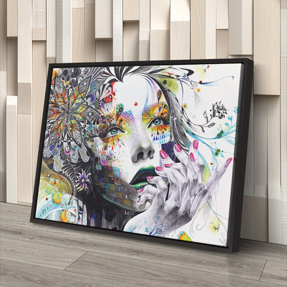 Abstract Painting of Girl with Flowers - Canvas Wall Art Decor