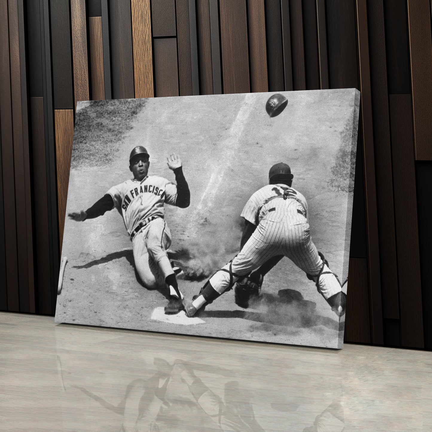 Willie Mays Sliding into Home Plate Canvas Art - MLB Baseball Wall Decor