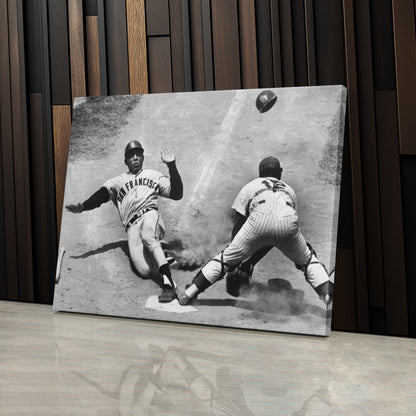Willie Mays Sliding into Home Plate Canvas Art - MLB Baseball Wall Decor