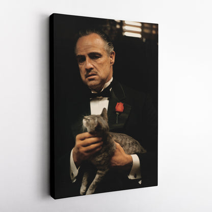 Godfather Marlon Brando Vito Corleone with Cat Canvas Wall Art – Iconic Movie Scene