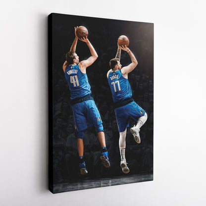 Luka Doncic and Dirk Nowitzki Canvas Art - Dallas Mavericks NBA Decor