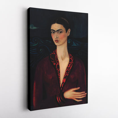 Frida Kahlo Red Dress Canvas Wall Art – Vibrant Painter's Portrait