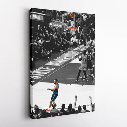 Stephen Curry No-Look Shot Canvas Art - NBA Golden State Warriors Decor