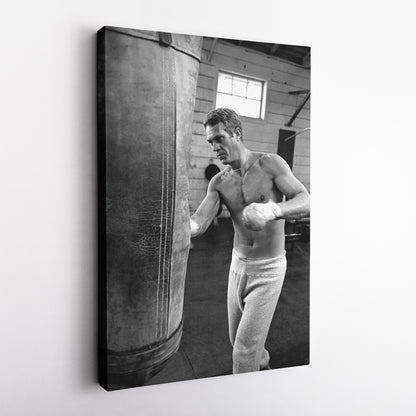 Steve McQueen Boxing Canvas Art – Black and White Training Moment Decor