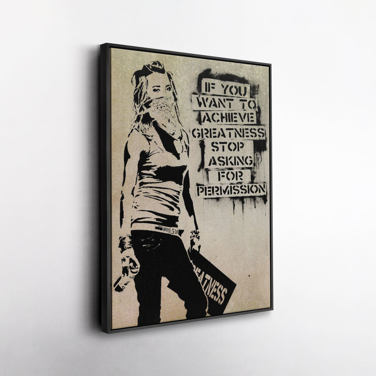 Banksy 'Girl with Quote' Canvas Print - Framed Wall Art